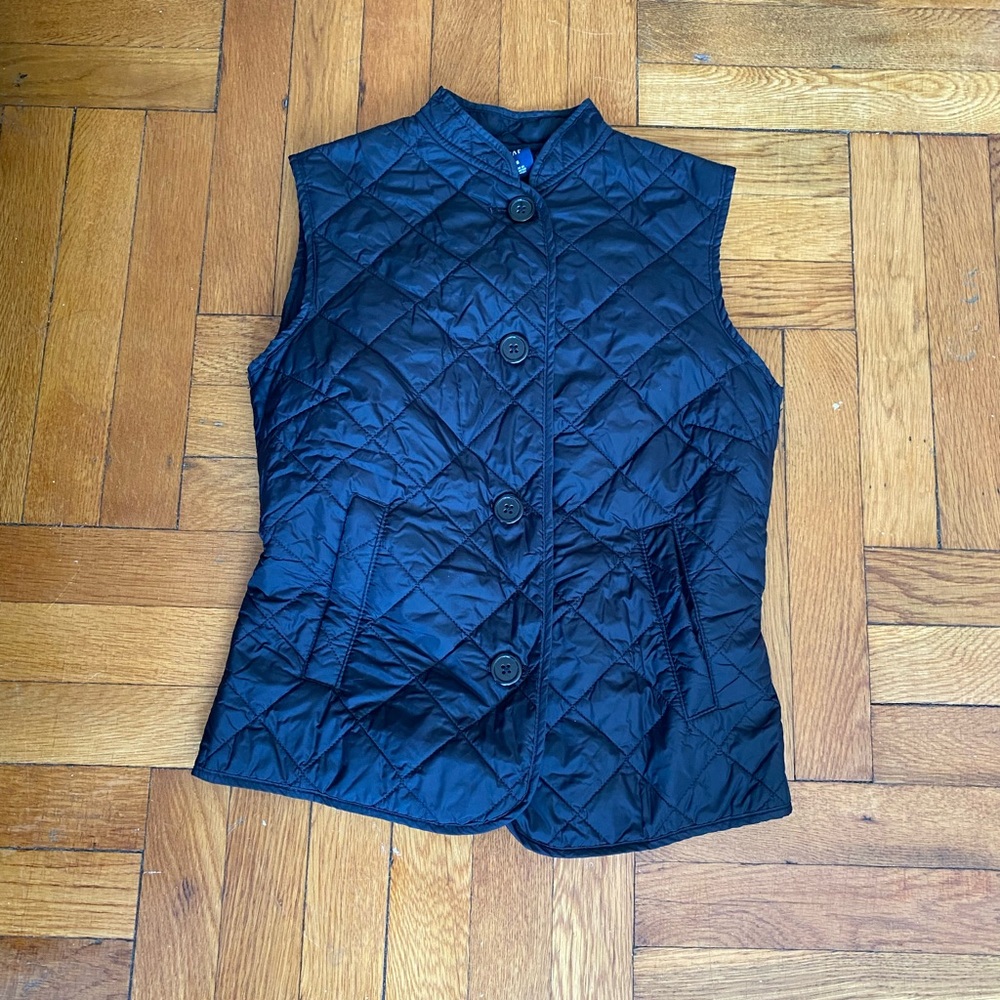 GAP Black Quilted Puffer Vest Size S Lightweight Button Front